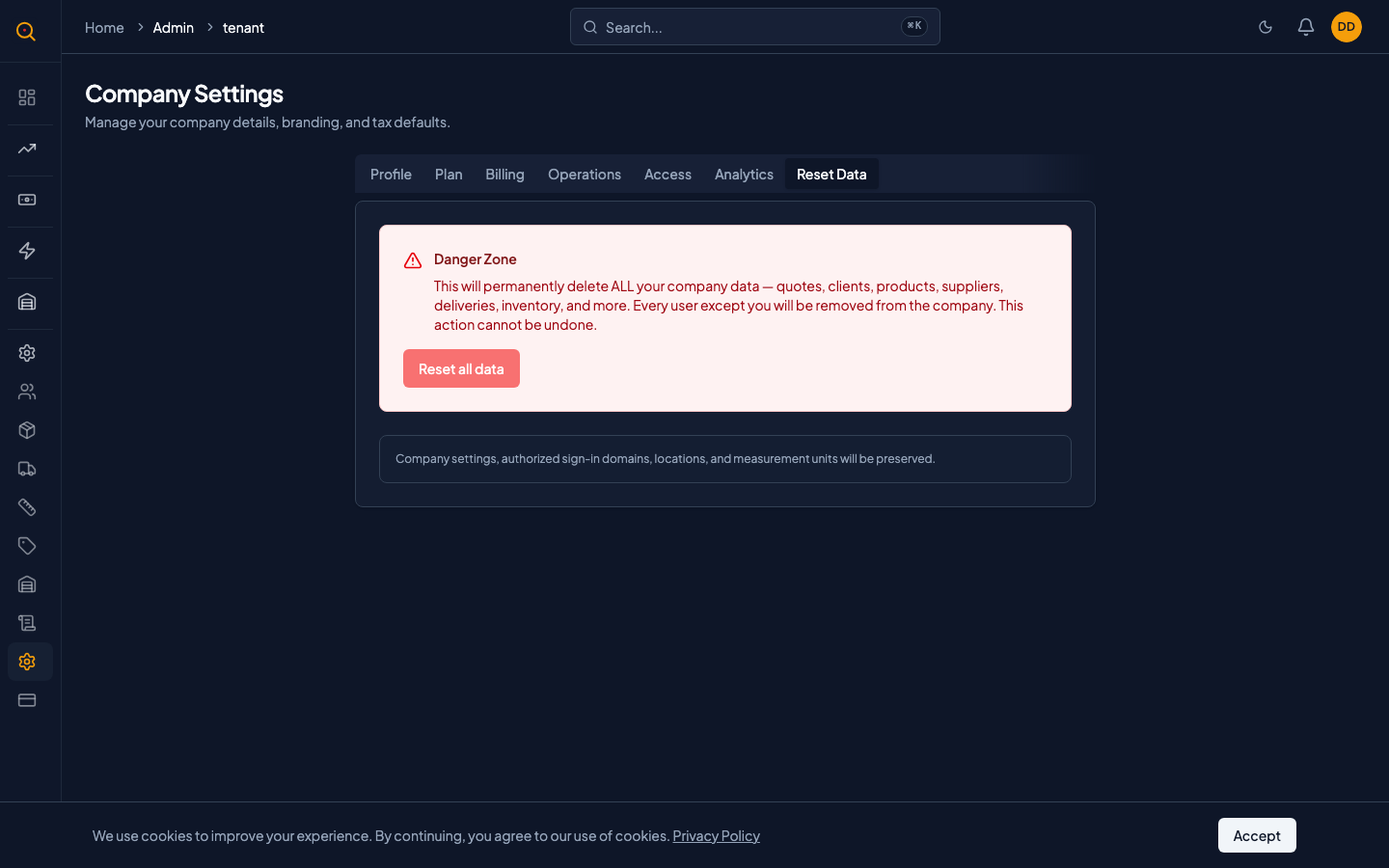 The data reset confirmation dialog and progress screen