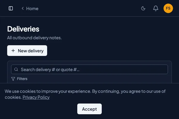 Quotery delivery and mobile interface showing QR code scanning and multi-channel quote delivery